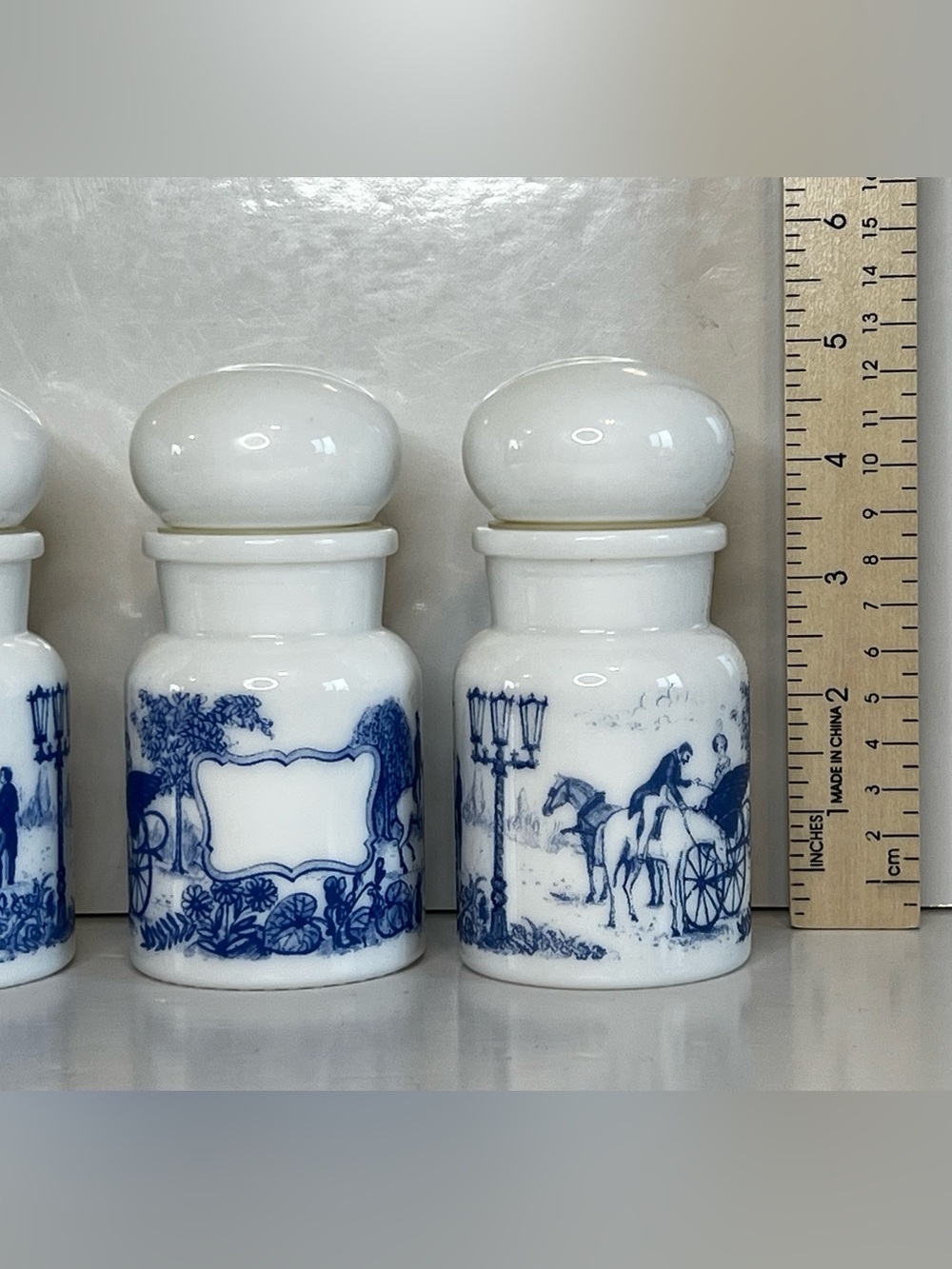 1950's White Milk Glass Apothecary Jar Set Of 4 Bubble Lid Made in Belgium EUC - Picture 14 of 14